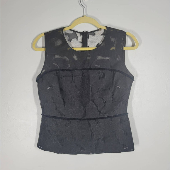 Elie Tahari Round Neck Sleeveless Lace Leaf Pattern Overlay Top Size 6 Black - Picture 1 of 4